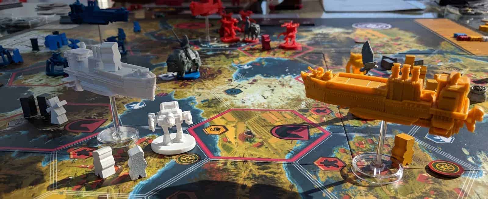 The close to perfect implementation of the Steampunk universe make Scythe one of the best solitaire area control board games we have played to date.