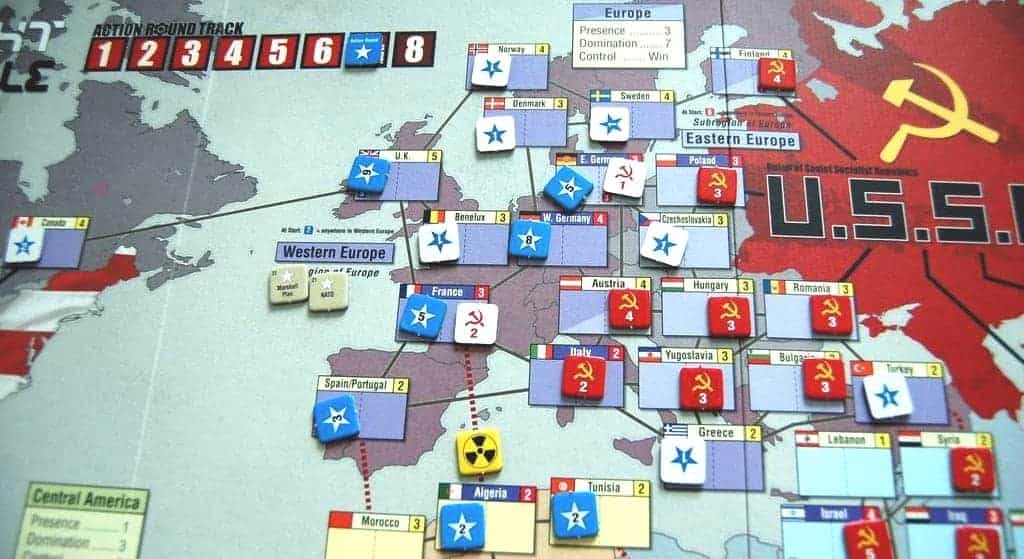 If you are looking for a deeply strategic cold war experience, Twilight Struggle is one of the best 2 player board games of all time.